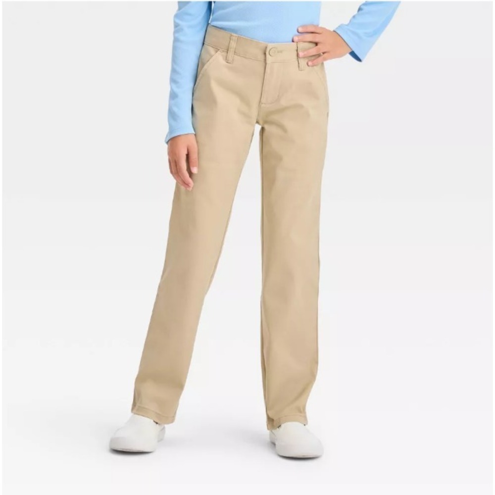 Girls' Straight‎ Fit Uniform Pants Khaki Size 10